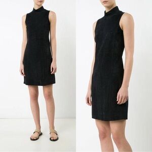 Theory • Eulia Dress black paneled lamb leather suede mock neck ponte knit